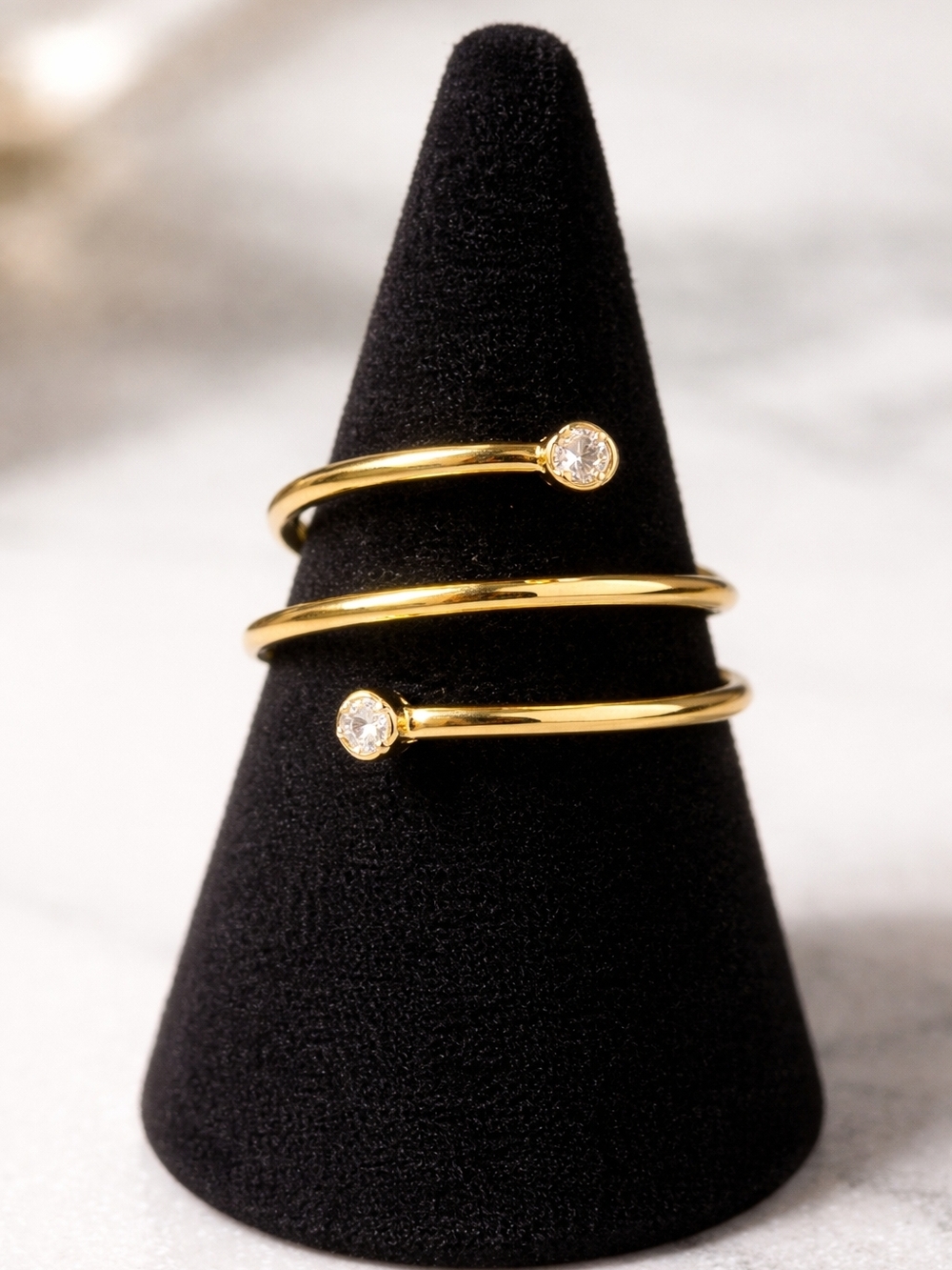 Gold Wrap Ring with Crystal Accents - Elegant Women's Jewelry